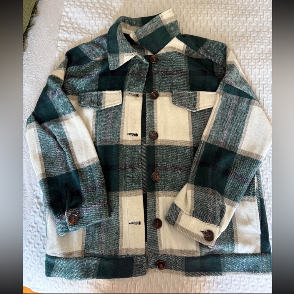 Amazon Green and White Plaid Jacket